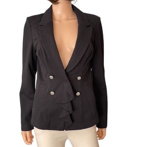 White House Black Market double breasted black blazer with Ruffle Front